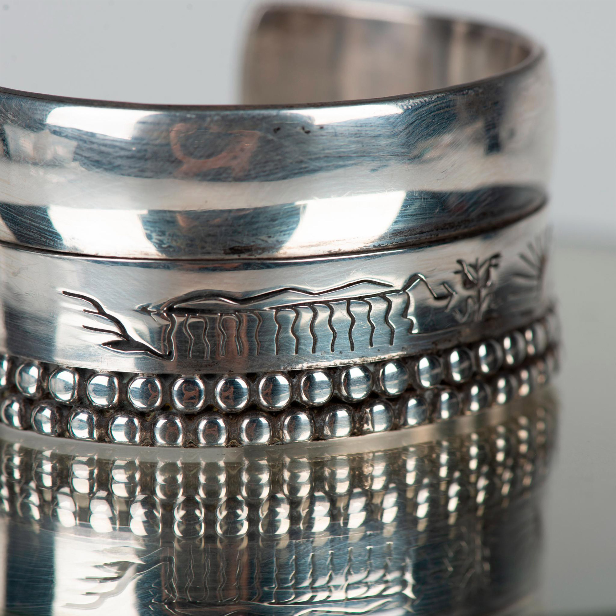 Larry PachecoKewa Heavy Southwestern Etched Sterling Silver Cuff Bracelet - Image 2 of 7
