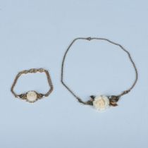 2p Vintage Gold-Filled Necklace & Bracelet with Bone Flowers