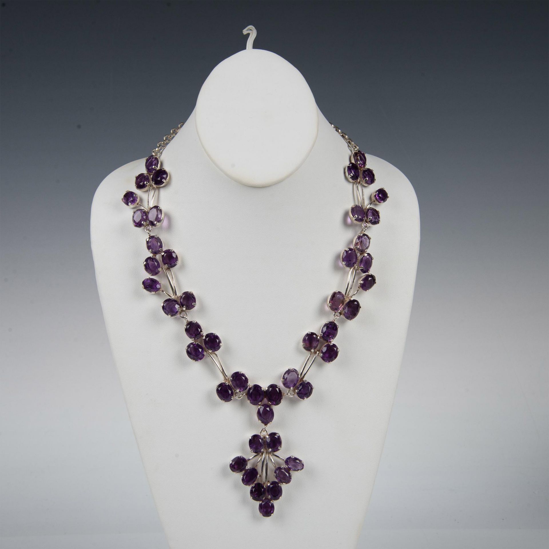 Exquisite Sterling Silver & Lab Amethyst Statement Necklace