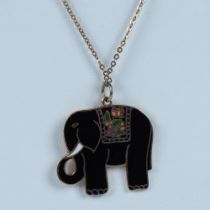 Exotic Gold Metal & Enamel Elephant Pendant Necklace