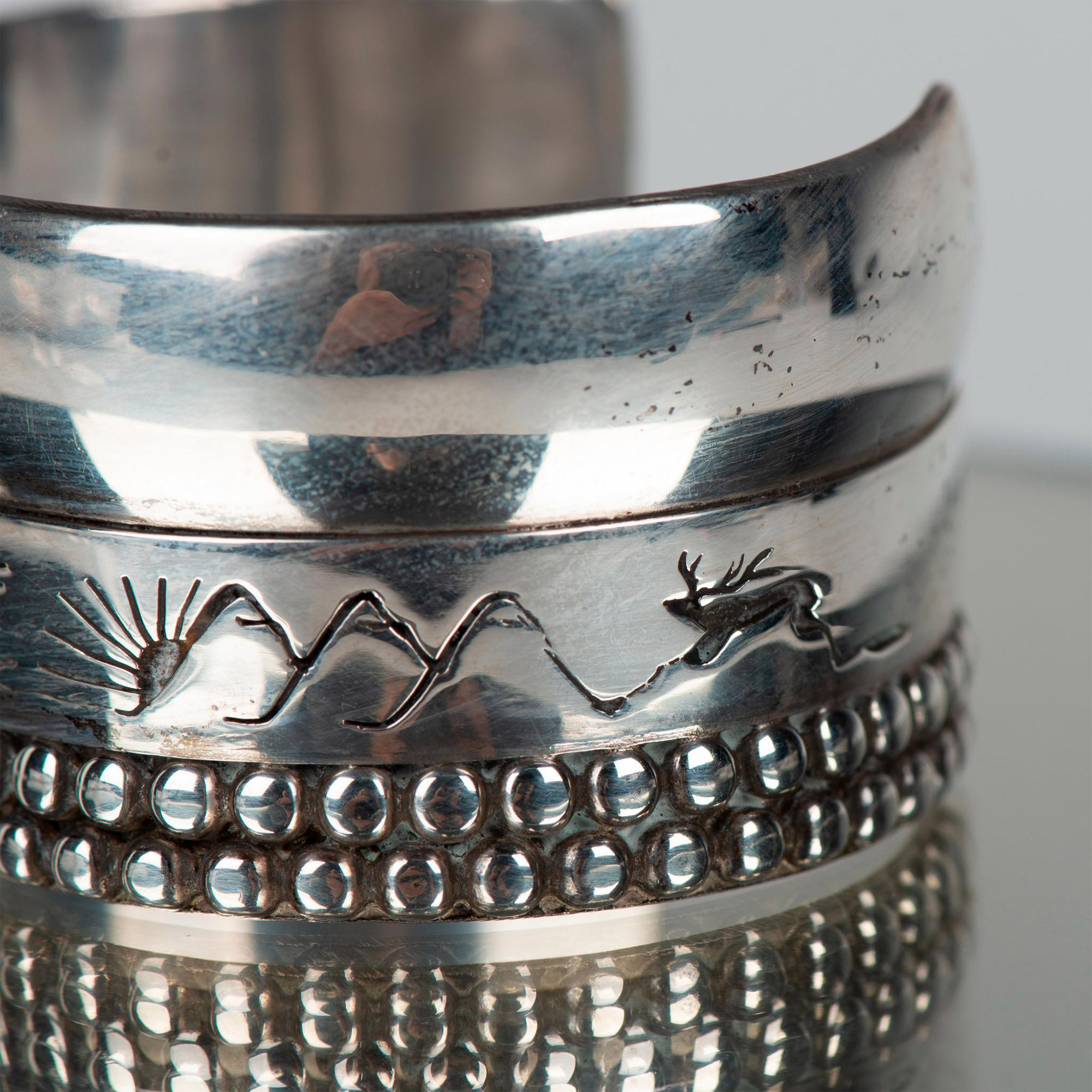 Larry PachecoKewa Heavy Southwestern Etched Sterling Silver Cuff Bracelet - Image 3 of 7