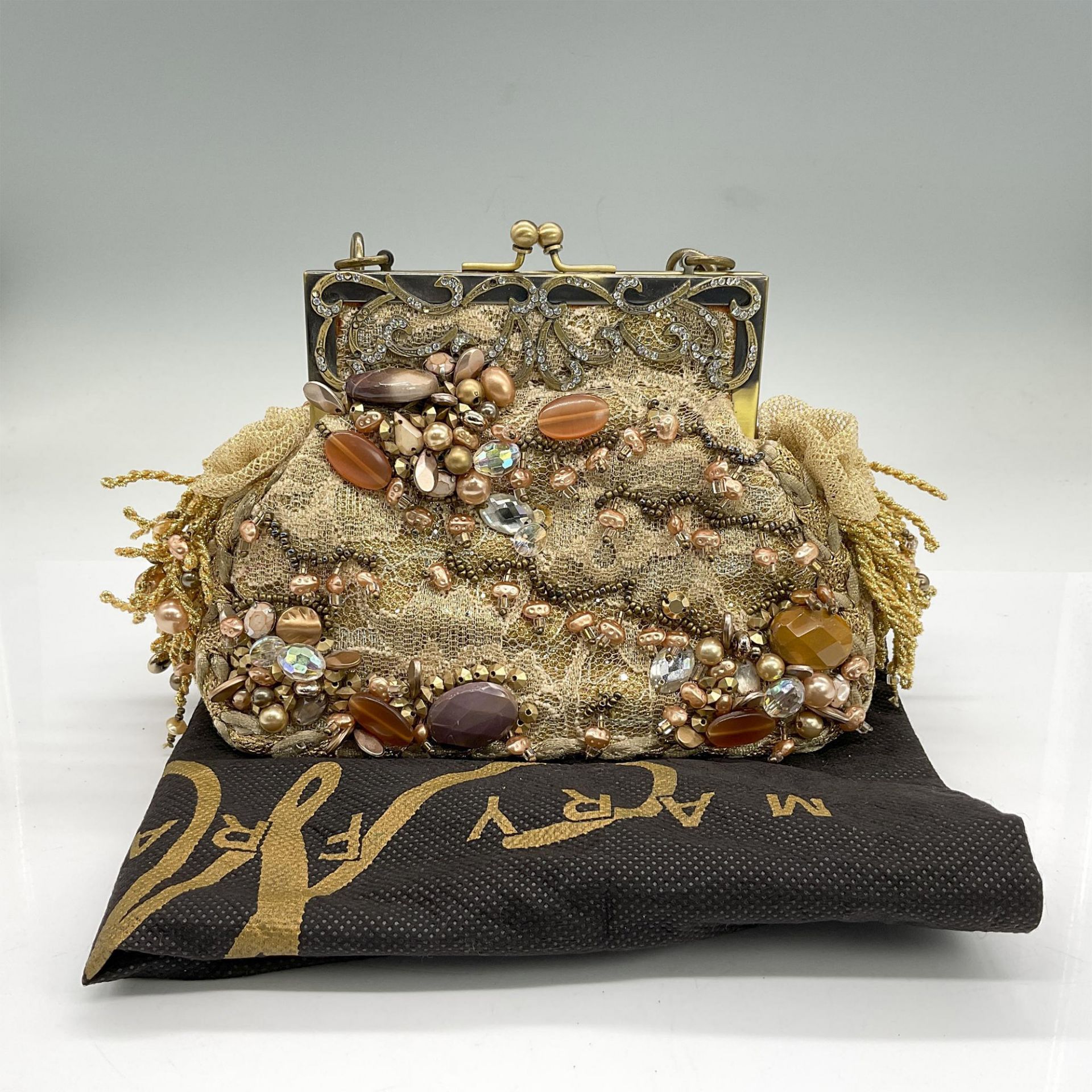 Mary Frances Fabric Lace Beaded Handbag, Midas Touch, Tan - Image 6 of 6