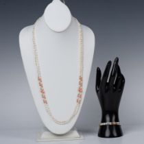 2pc Pretty Baroque Pearl & Pink Coral Necklace and Bracelet