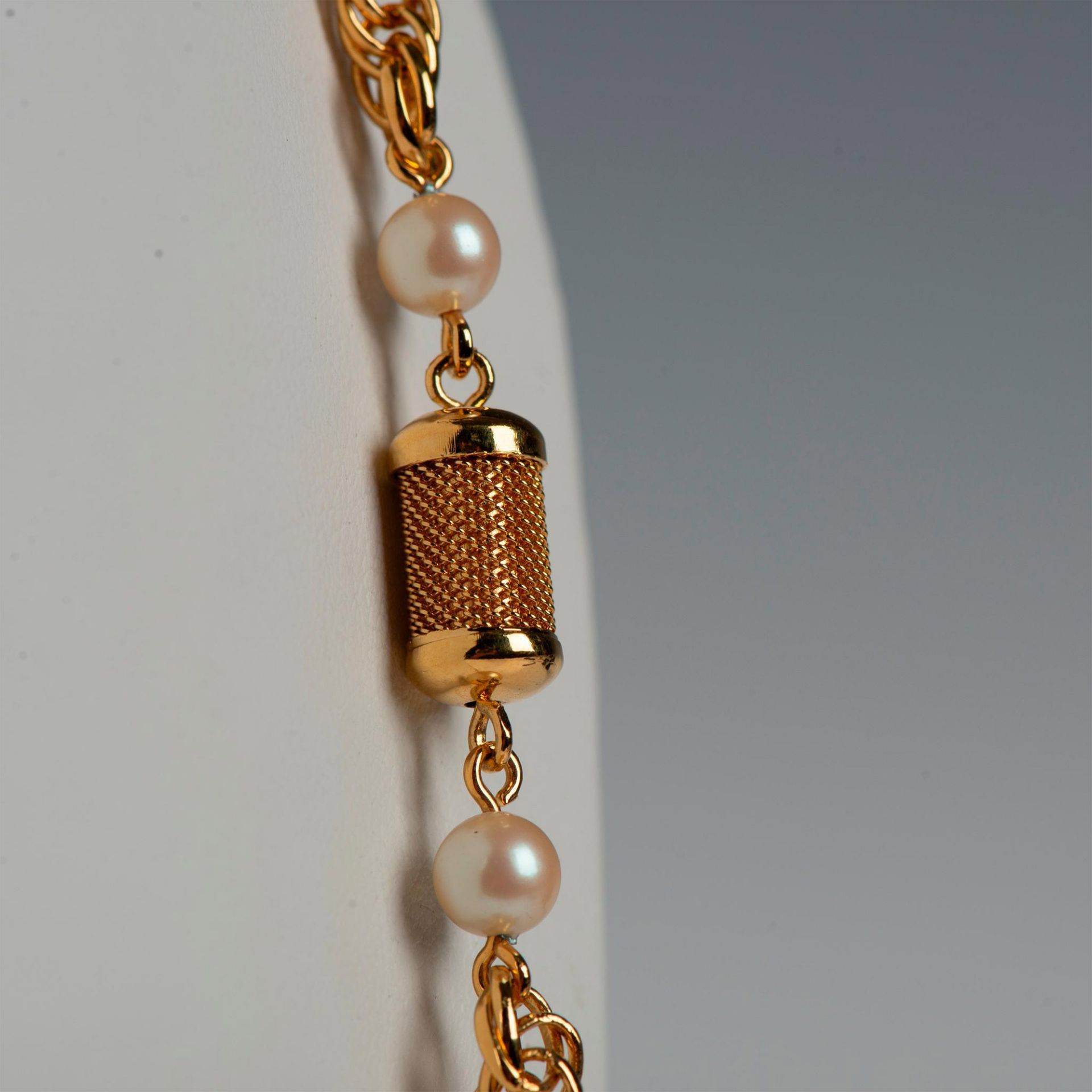 Vintage Monet Long Gold Metal and Faux Pearl Necklace - Image 3 of 6