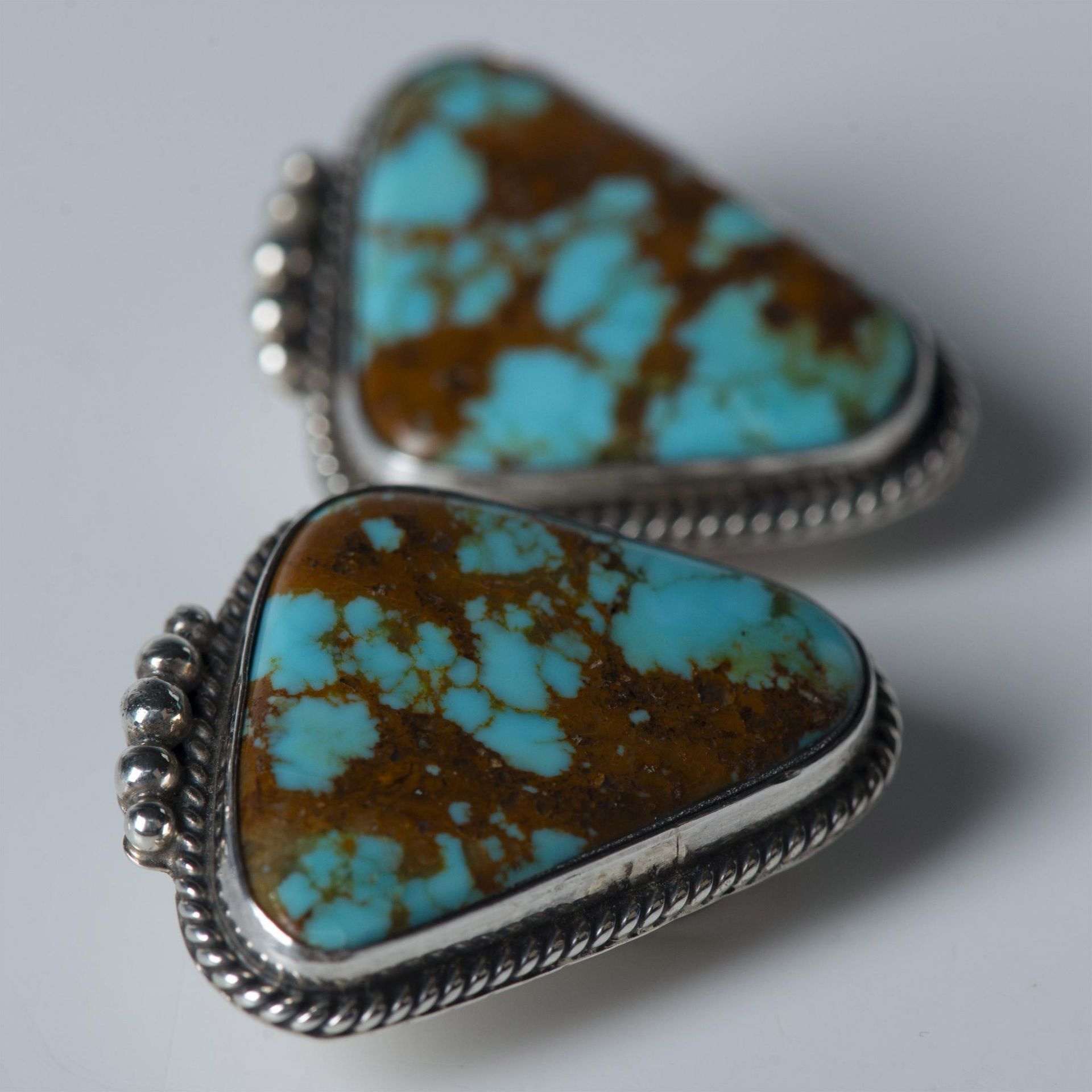 H. Piasso Navajo Sterling Silver & Turquoise Clip Earrings - Image 3 of 4
