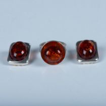 2pc Nice Sterling Silver and Amber Ring & Clip-On Earrings