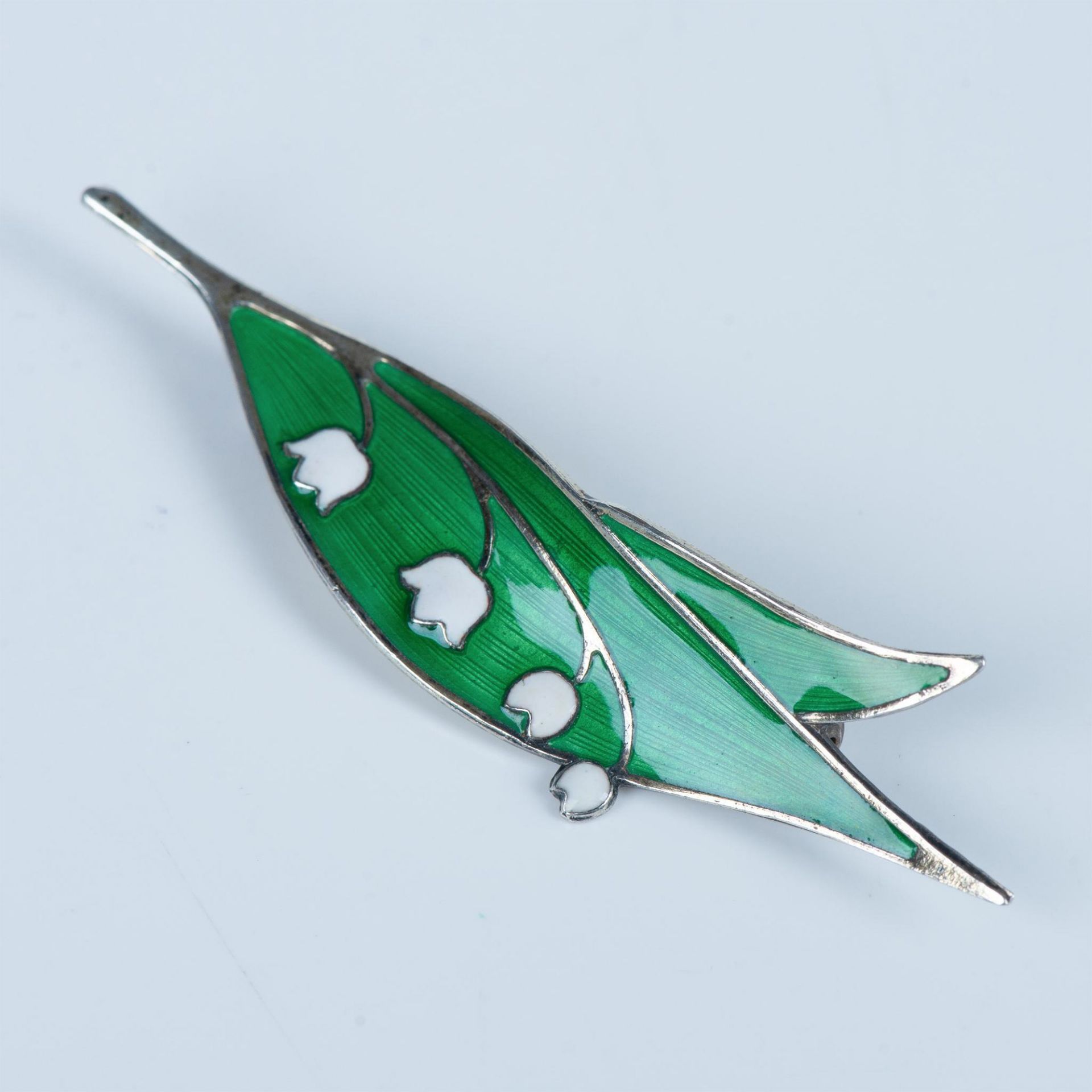 Thune Sterling Silver & Enamel Lily of the Valley Brooch Pin - Image 4 of 4