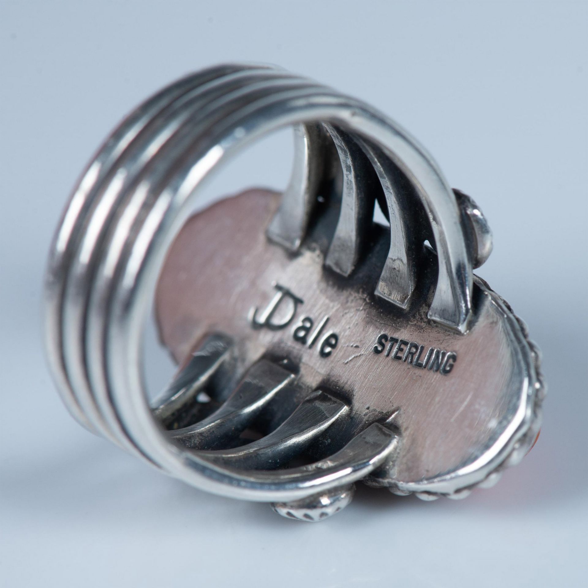 Jeanette Dale Navajo Sterling Silver & Orange Cabochon Ring - Image 5 of 6