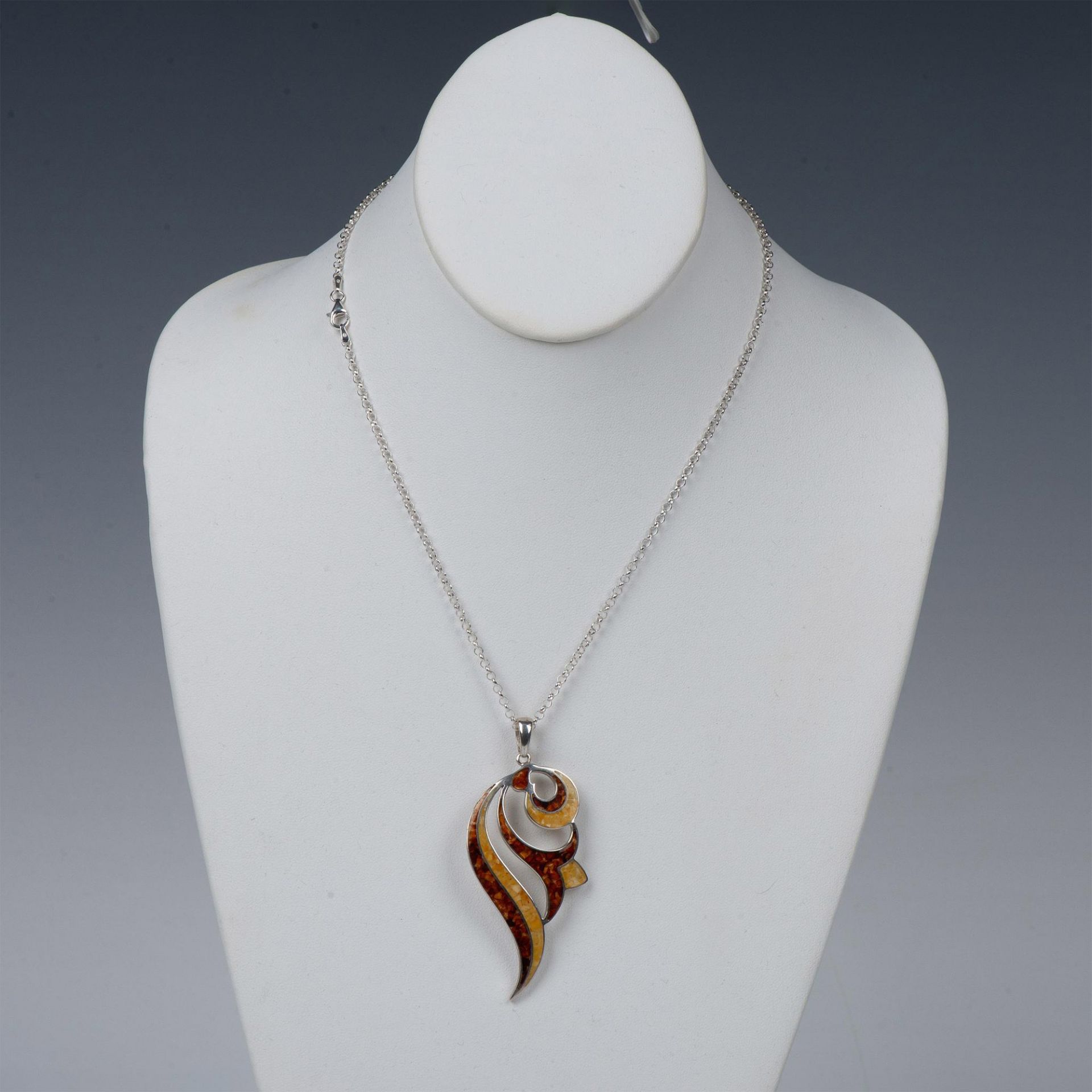 Sterling Silver and Baltic Amber Pendant Necklace