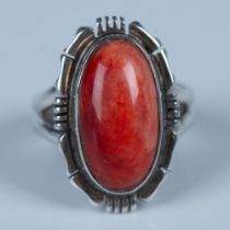 Beautiful Native American Sterling & Red Spiny Oyster Ring