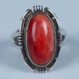 Beautiful Native American Sterling & Red Spiny Oyster Ring