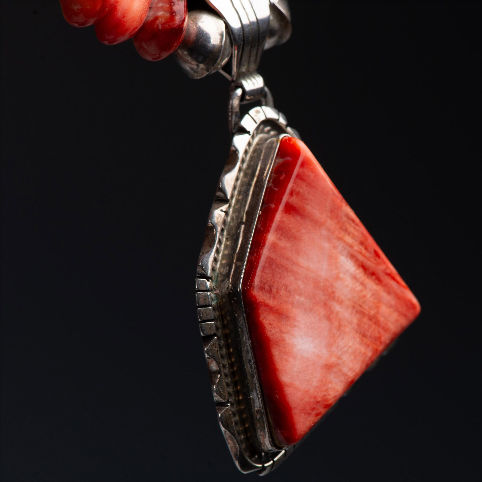 Navajo Ted Etsitty Sterling & Red Spiny Oyster Necklace - Image 5 of 5