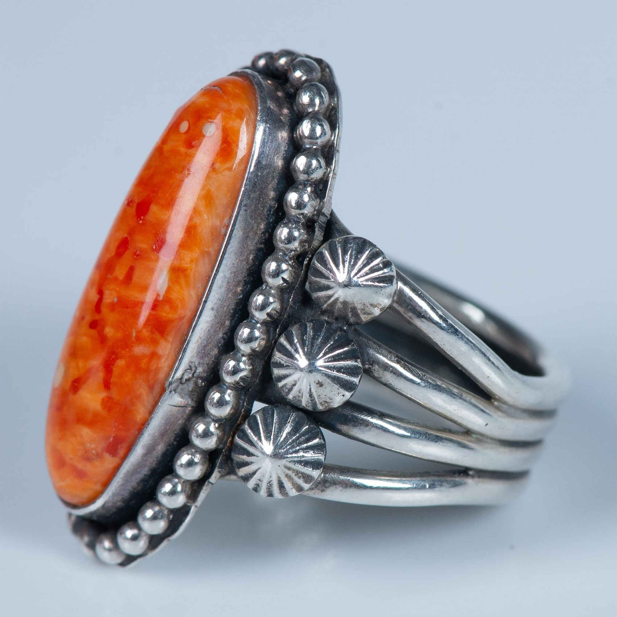 Jeanette Dale Navajo Sterling Silver & Orange Cabochon Ring