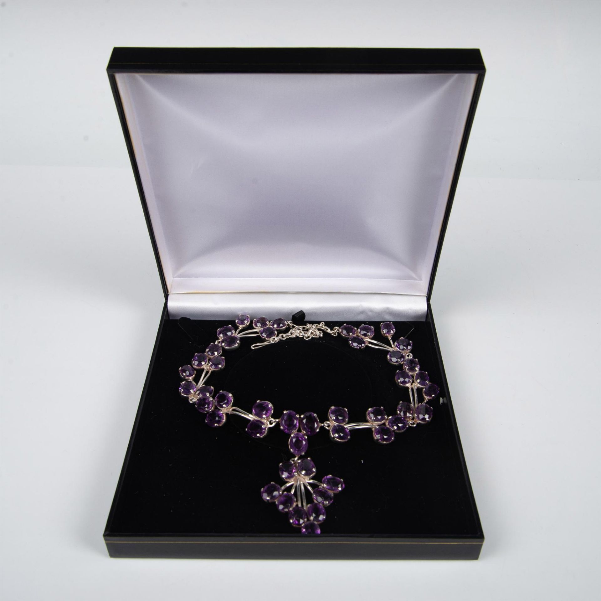 Exquisite Sterling Silver & Lab Amethyst Statement Necklace - Image 2 of 12