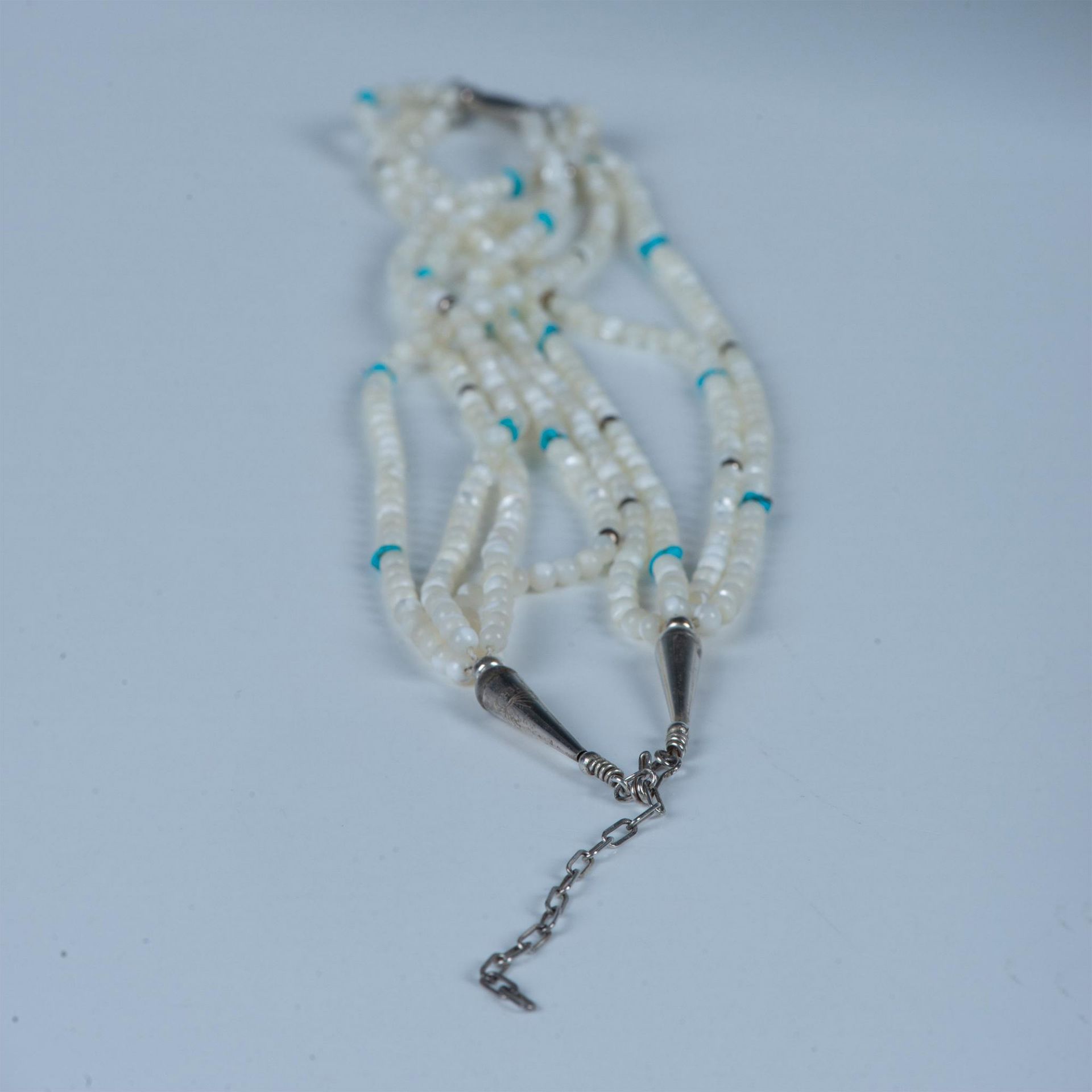 Classy Four Strand Mother of Pearl & Turquoise Bead Necklace - Image 3 of 3