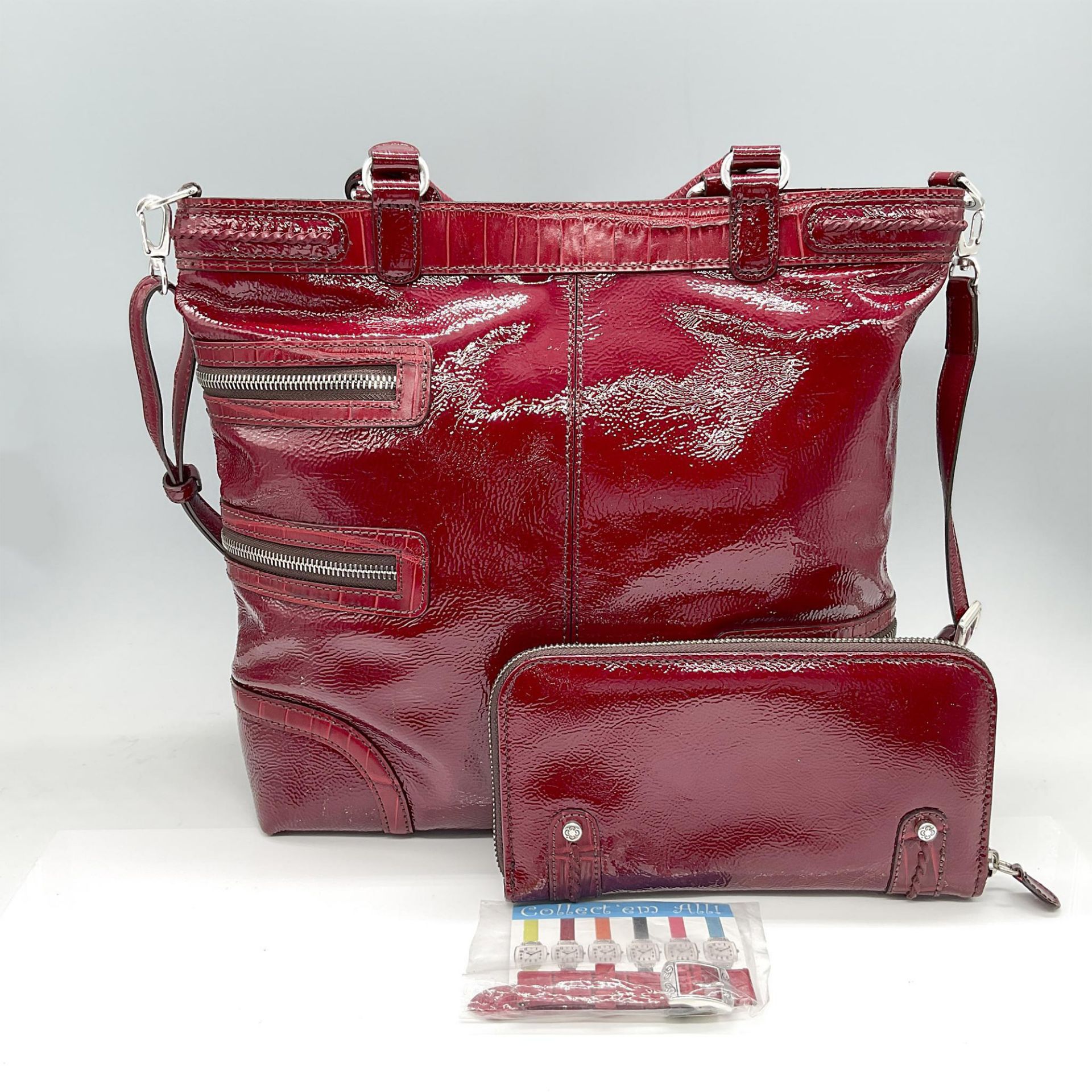 3pc Brighton Patent Leather Handbag, Wallet & Watchband - Bild 3 aus 7