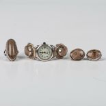 3pc Sterling Petoskey Stone Watch, Clip-On Earrings, & Ring