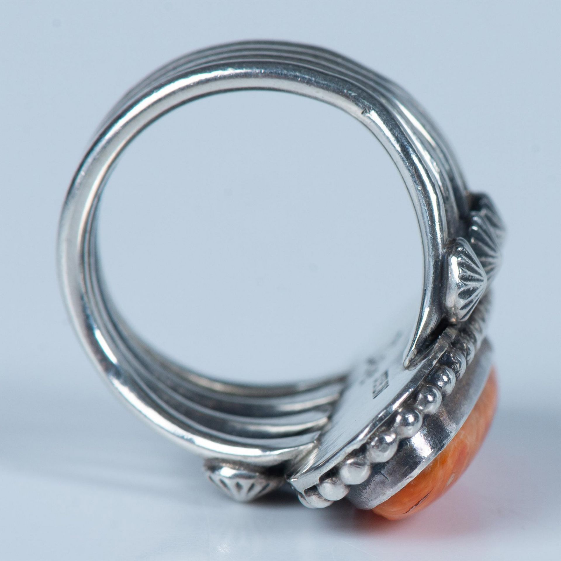 Jeanette Dale Navajo Sterling Silver & Orange Cabochon Ring - Bild 6 aus 6