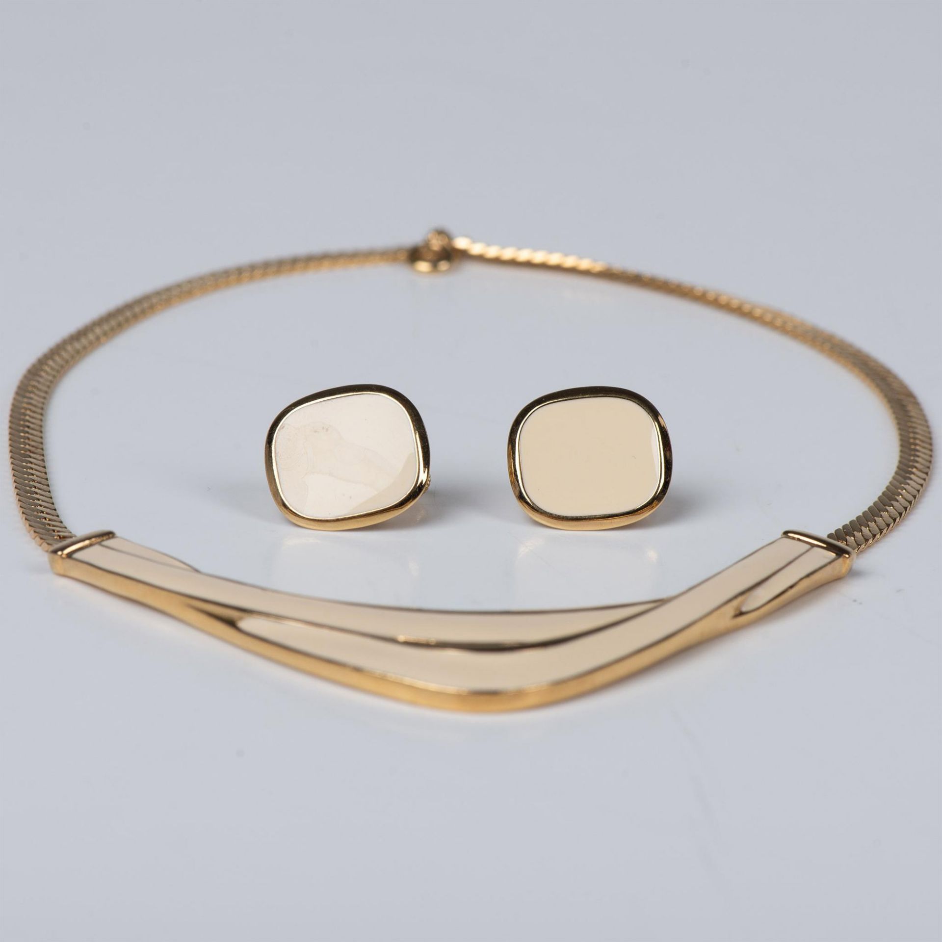 3pc Enamel & Gold Tone Necklace and Earrings - Image 2 of 6