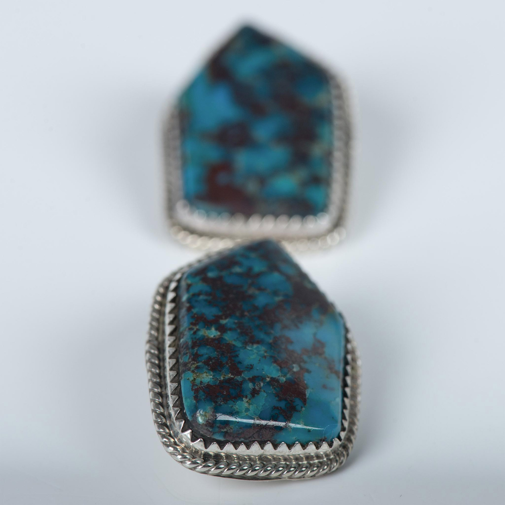 Native American Sterling Silver & Turquoise Clip-On Earrings - Image 4 of 5