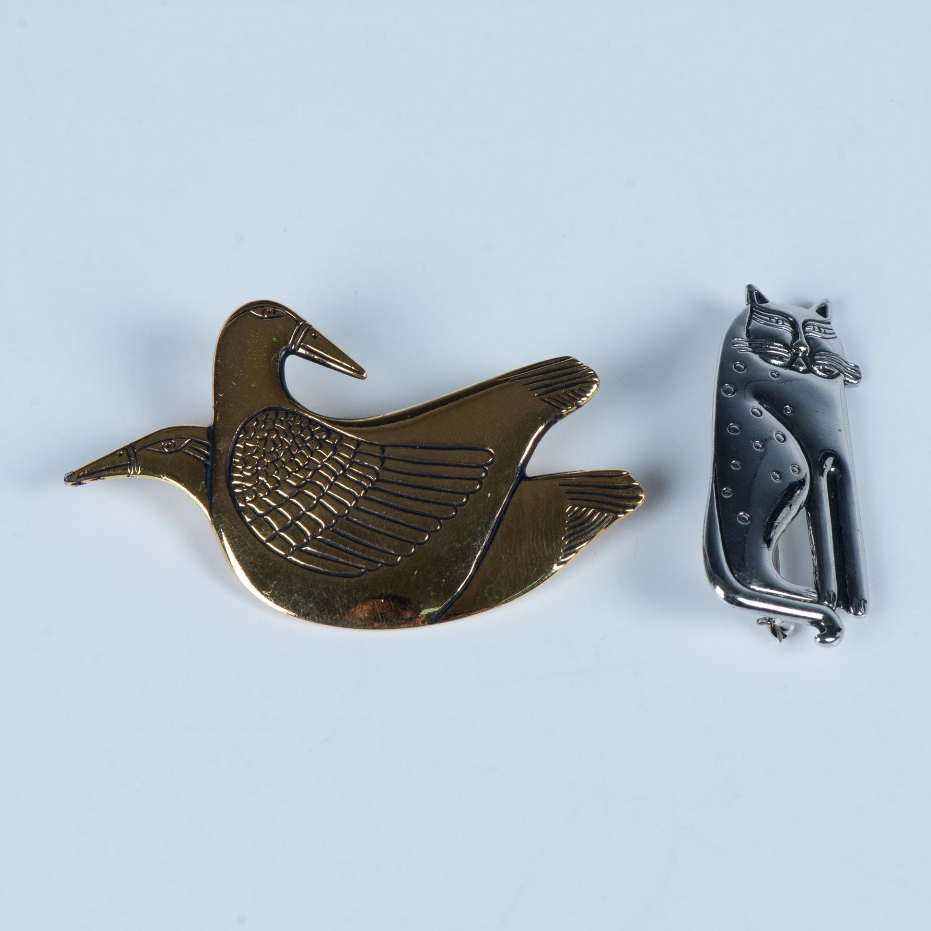 2pc Cute Laurel Burch Cat and Bird Brooch Pins - Image 4 of 9