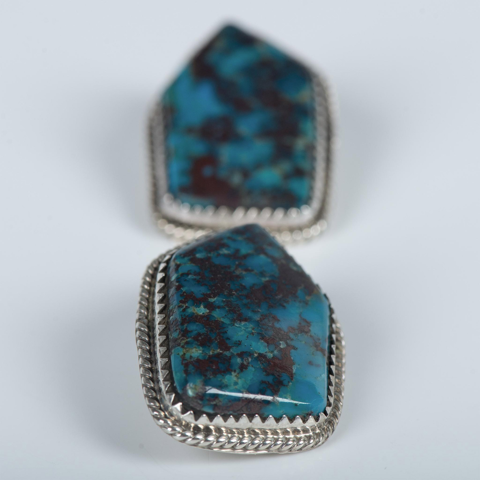 Native American Sterling Silver & Turquoise Clip-On Earrings - Image 3 of 5