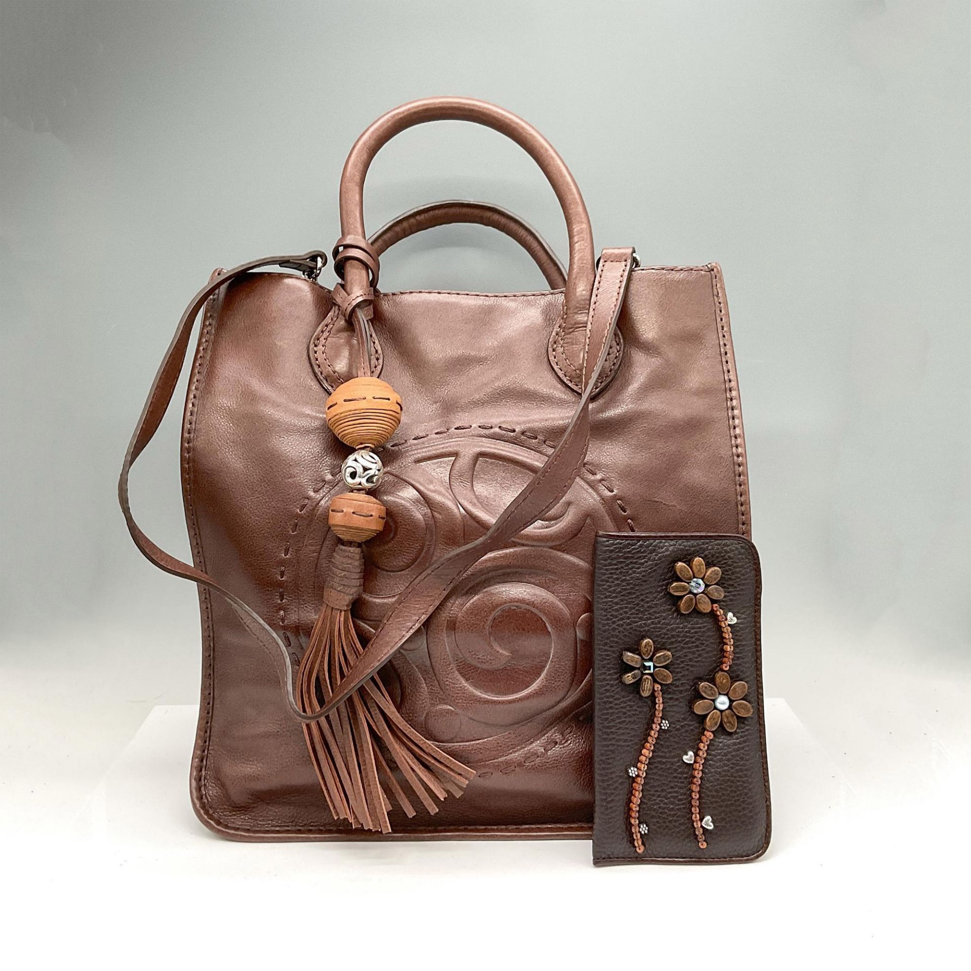 2pc Brighton Leather Tote Bag + Glass Case