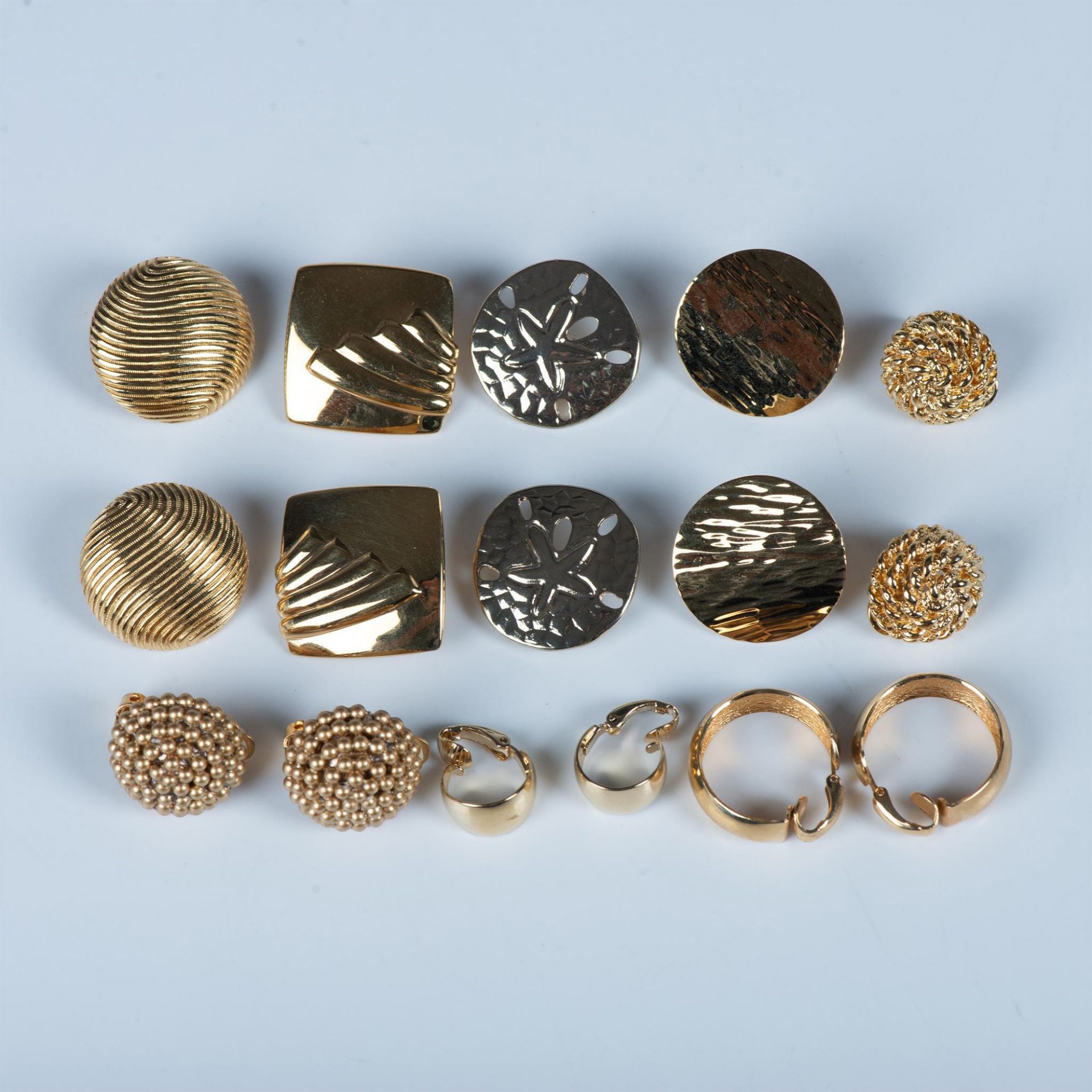 8 Pairs of Fun Gold Metal Clip-On Earrings