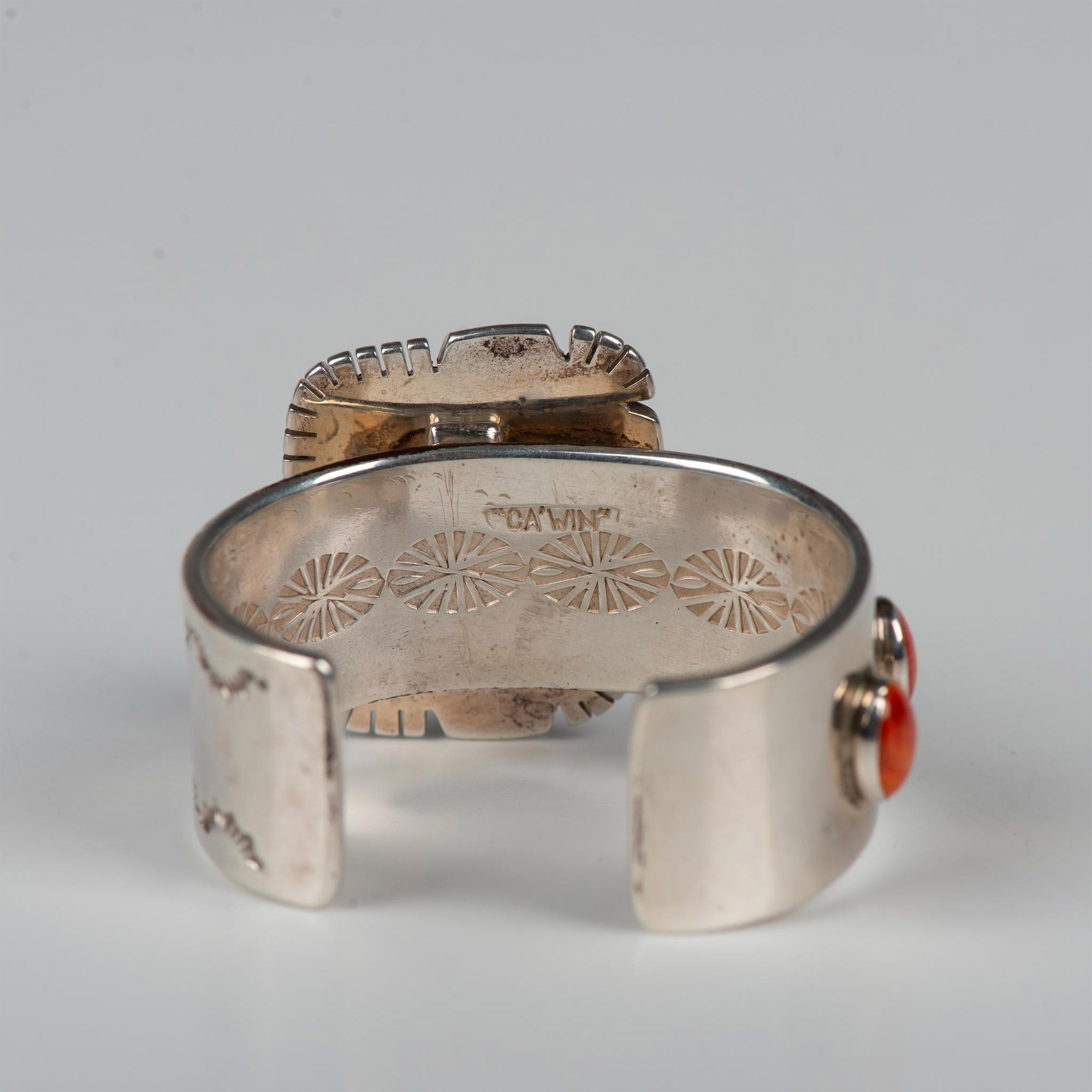 Ca'Win Pueblo Sterling Silver Red Spiny Oyster Cuff Bracelet - Image 4 of 7
