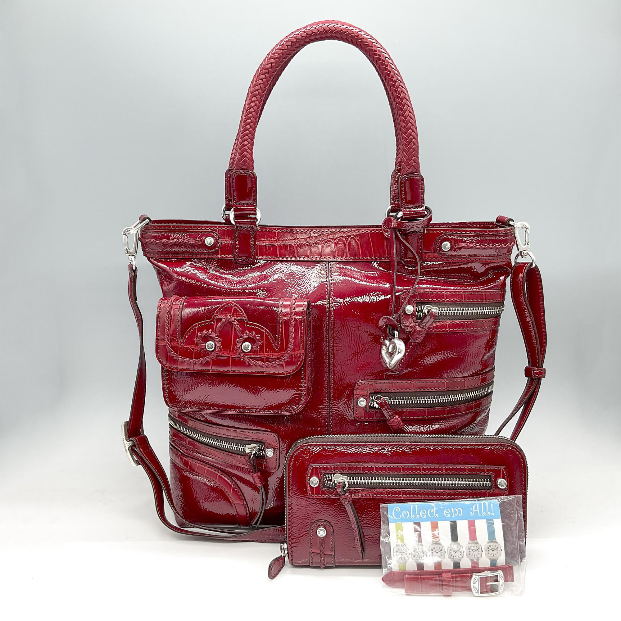 3pc Brighton Patent Leather Handbag, Wallet & Watchband - Image 2 of 7