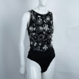 Vintage Oleg Cassini Black Tie Sequined Bodysuit, Size Small