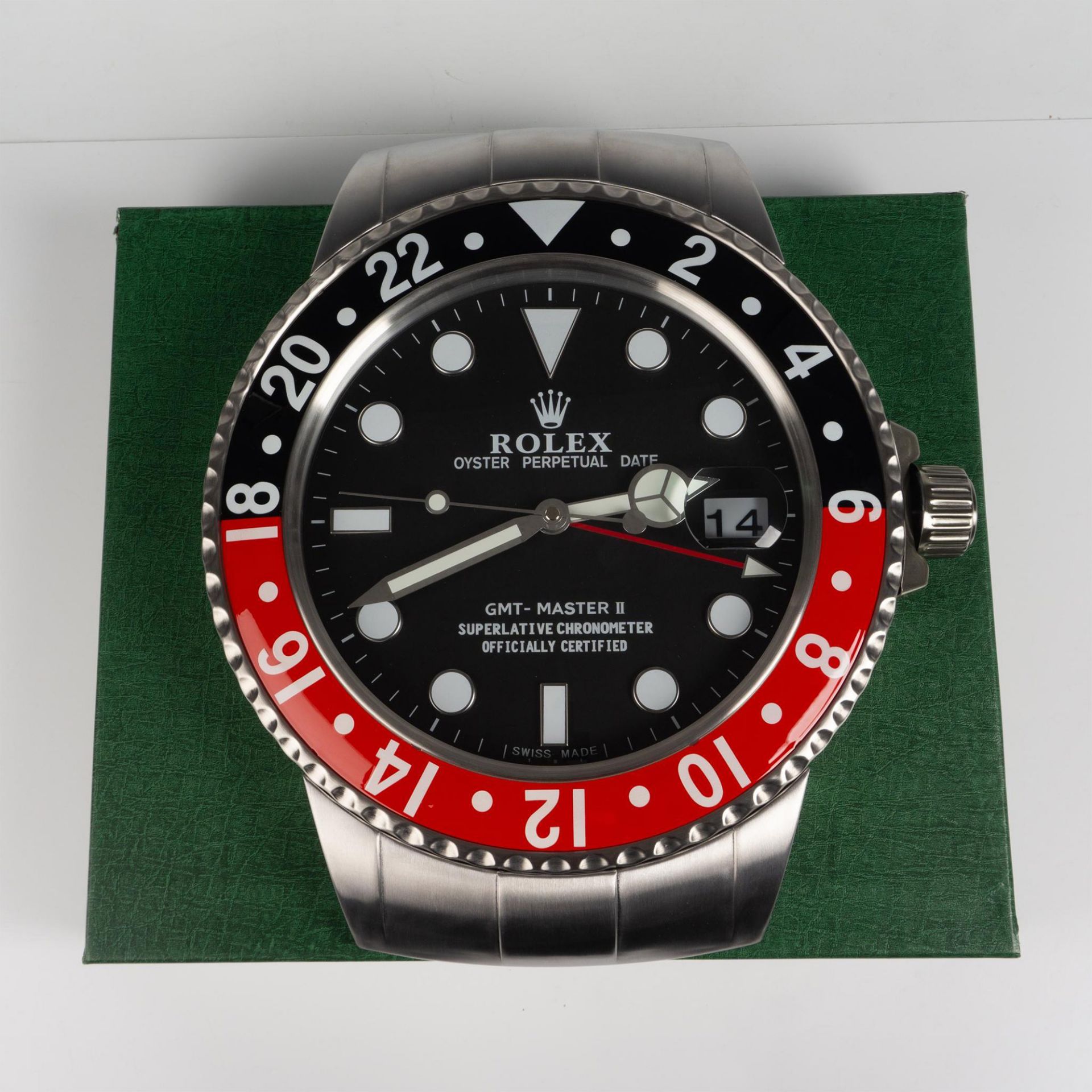 Rolex GMT Master II Coke Red & Black Dealers Clock