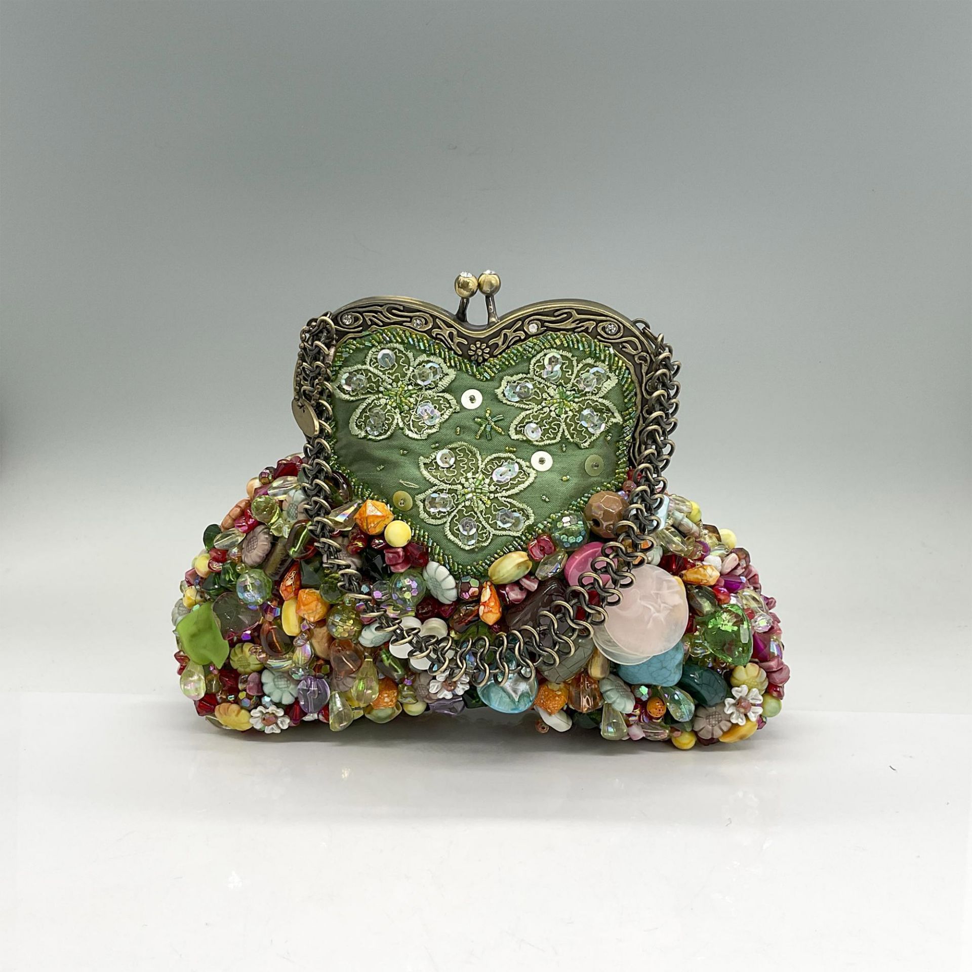 Mary Frances Seafoam Silk and Multicolor Bead Handbag - Image 2 of 5