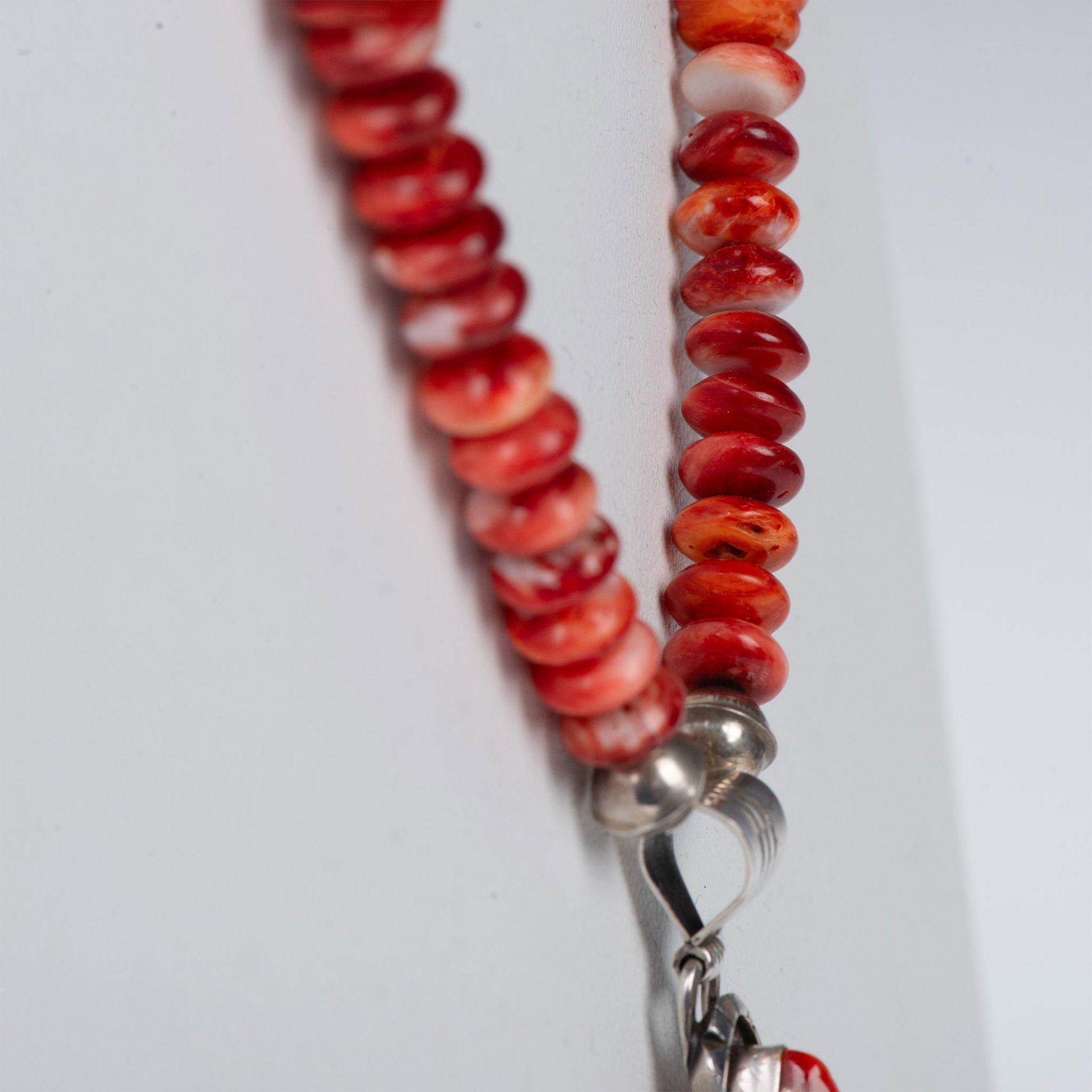 Navajo Ted Etsitty Sterling & Red Spiny Oyster Necklace - Image 3 of 5