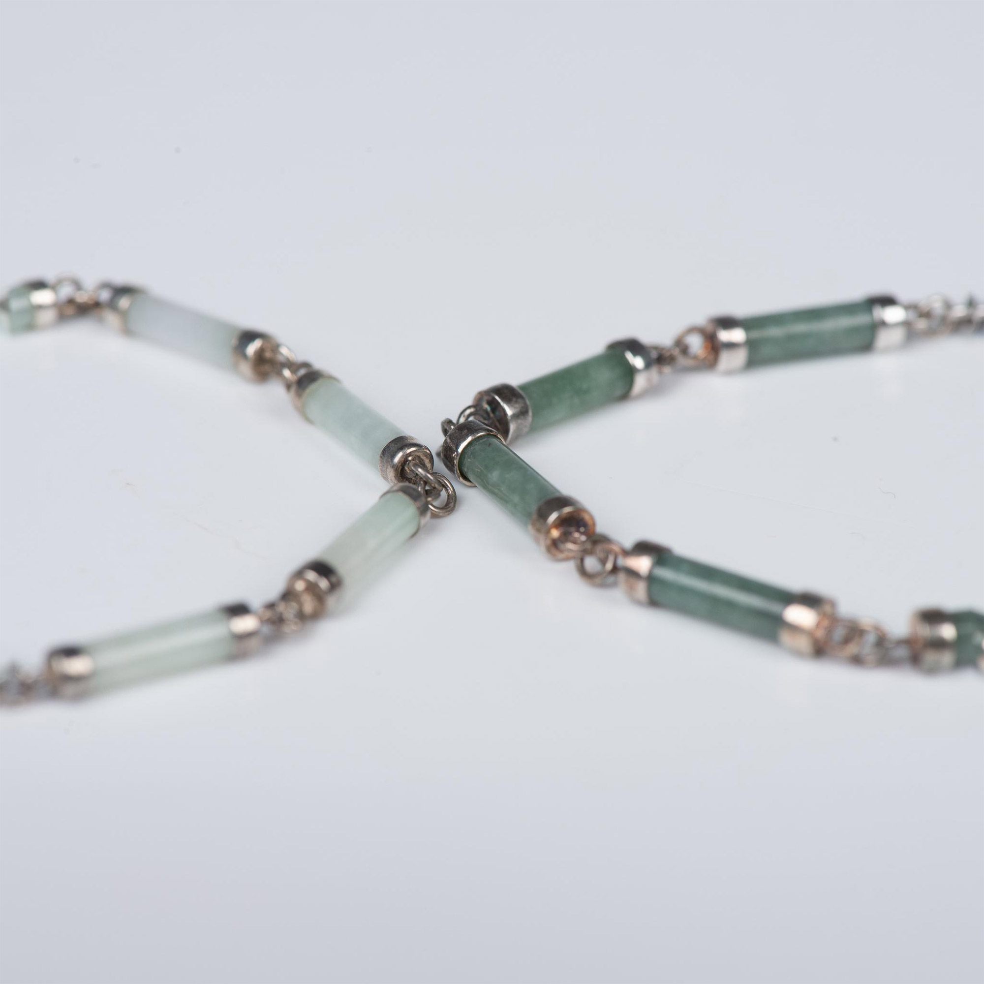 2pc Sterling Silver and Jade Cylinder Bracelets - Image 4 of 6