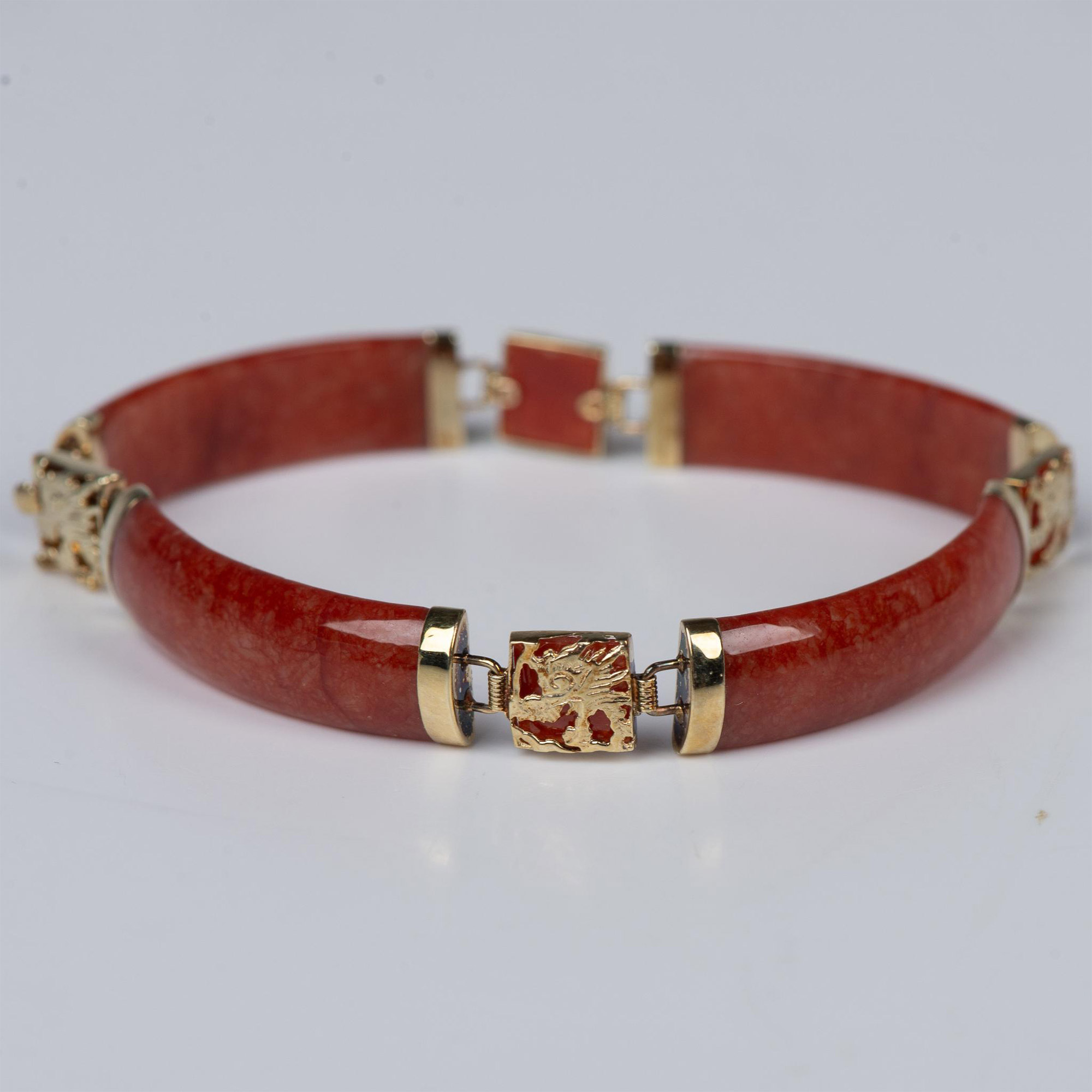 14K Gold and Red Jade Good Fortune Bracelet - Image 2 of 3