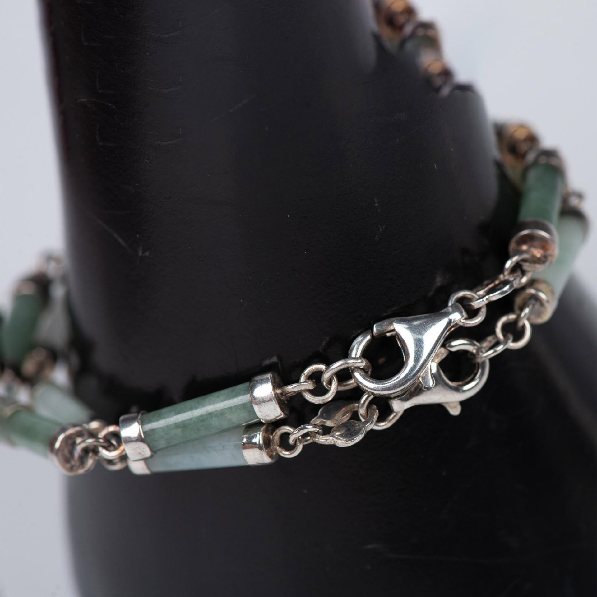 2pc Sterling Silver and Jade Cylinder Bracelets - Image 2 of 6