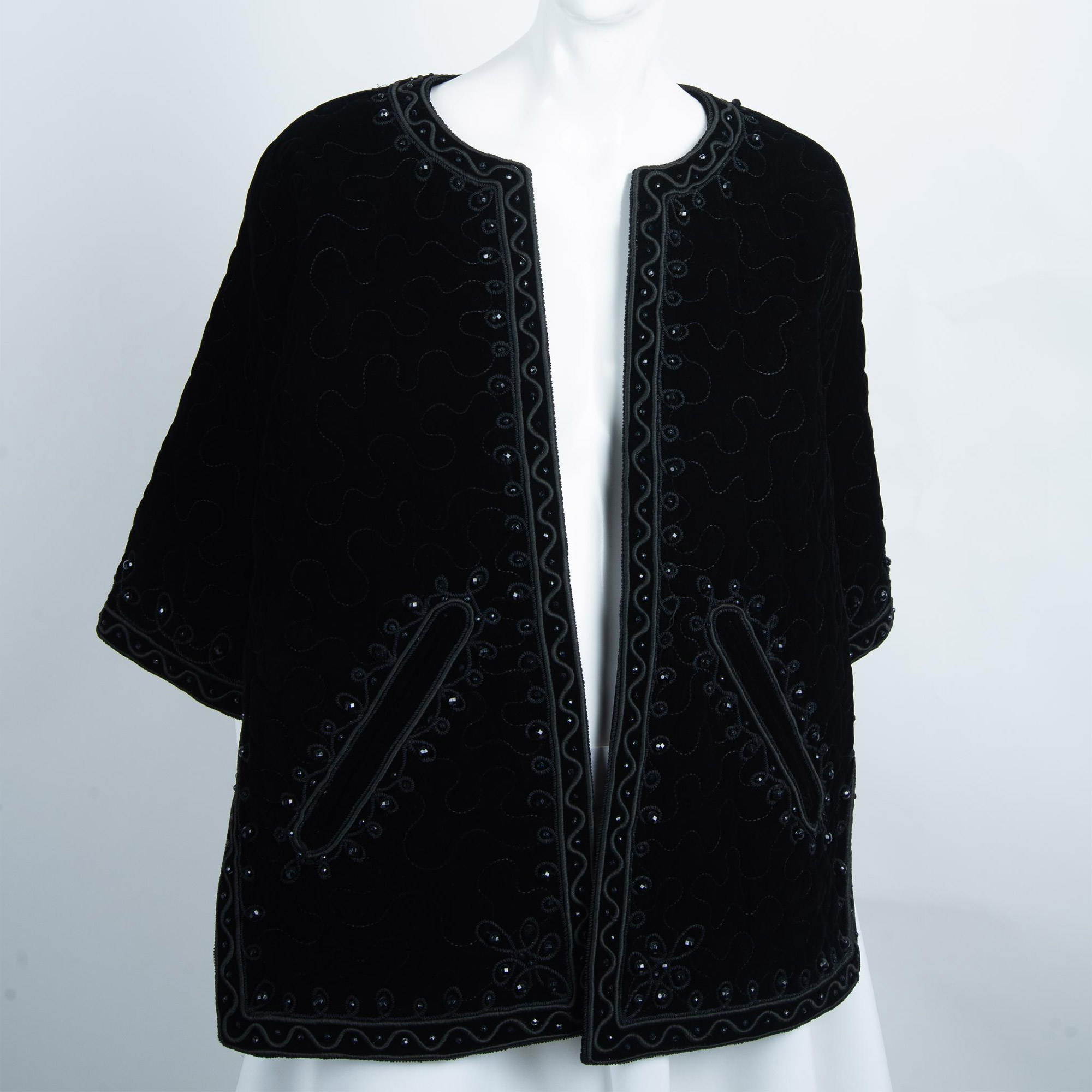 Vintage Cora Pearl Black Velvet Evening Jacket, Size S