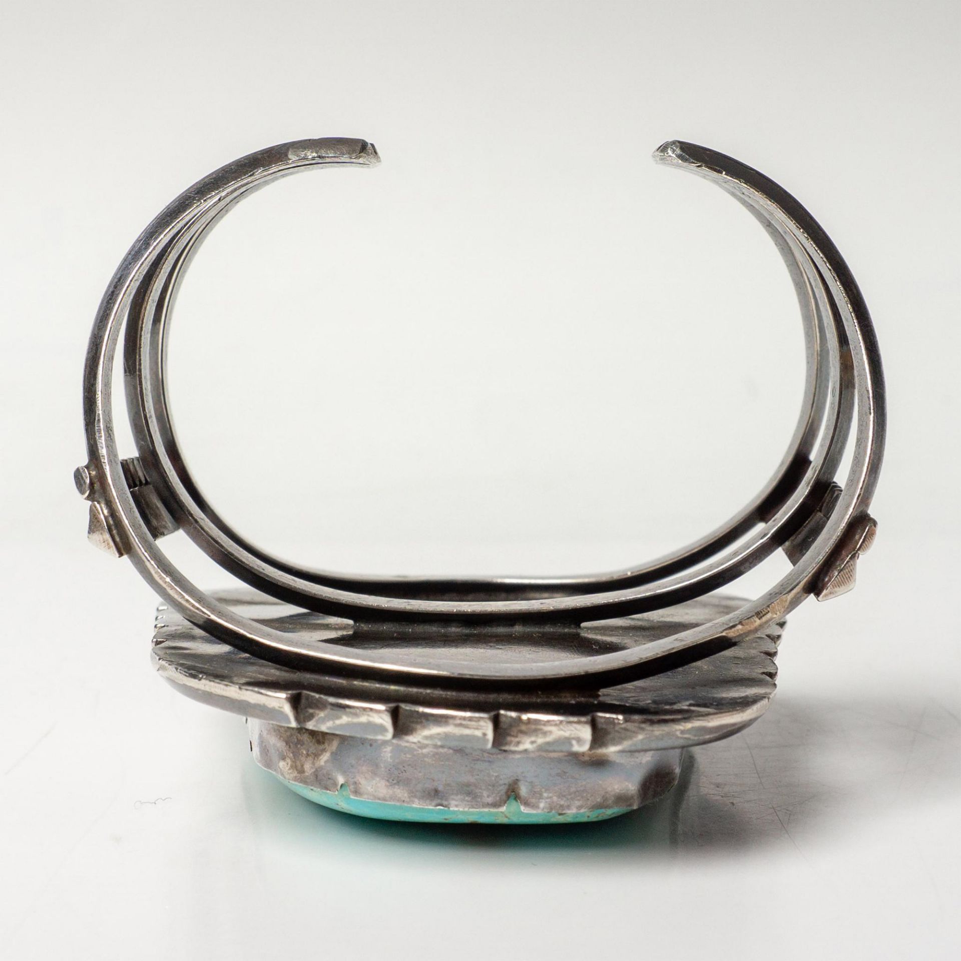 Chunky Native American Sterling & Turquoise Cuff Bracelet - Image 5 of 5