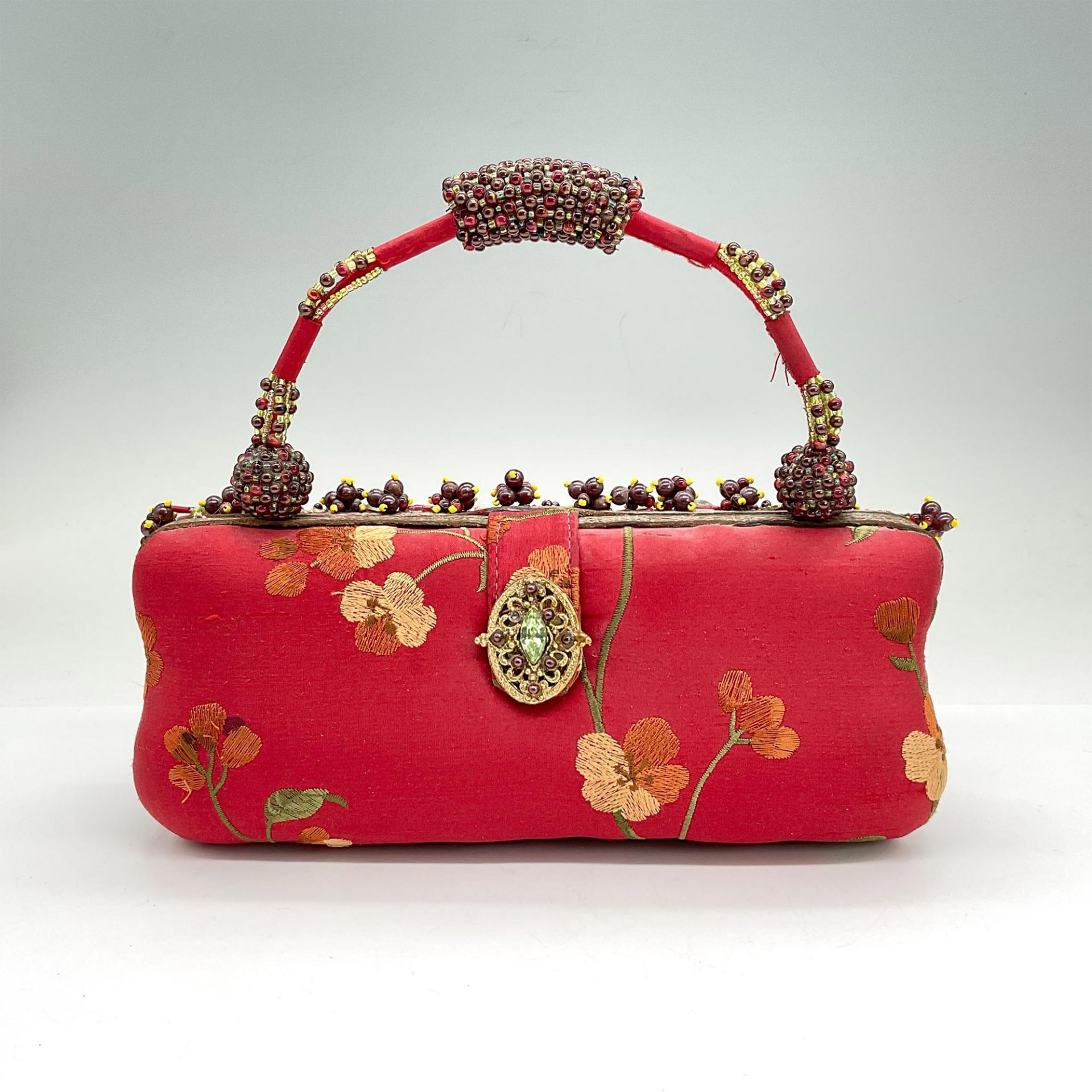 Mary Frances Silk Beaded Handbag, Red - Image 2 of 5