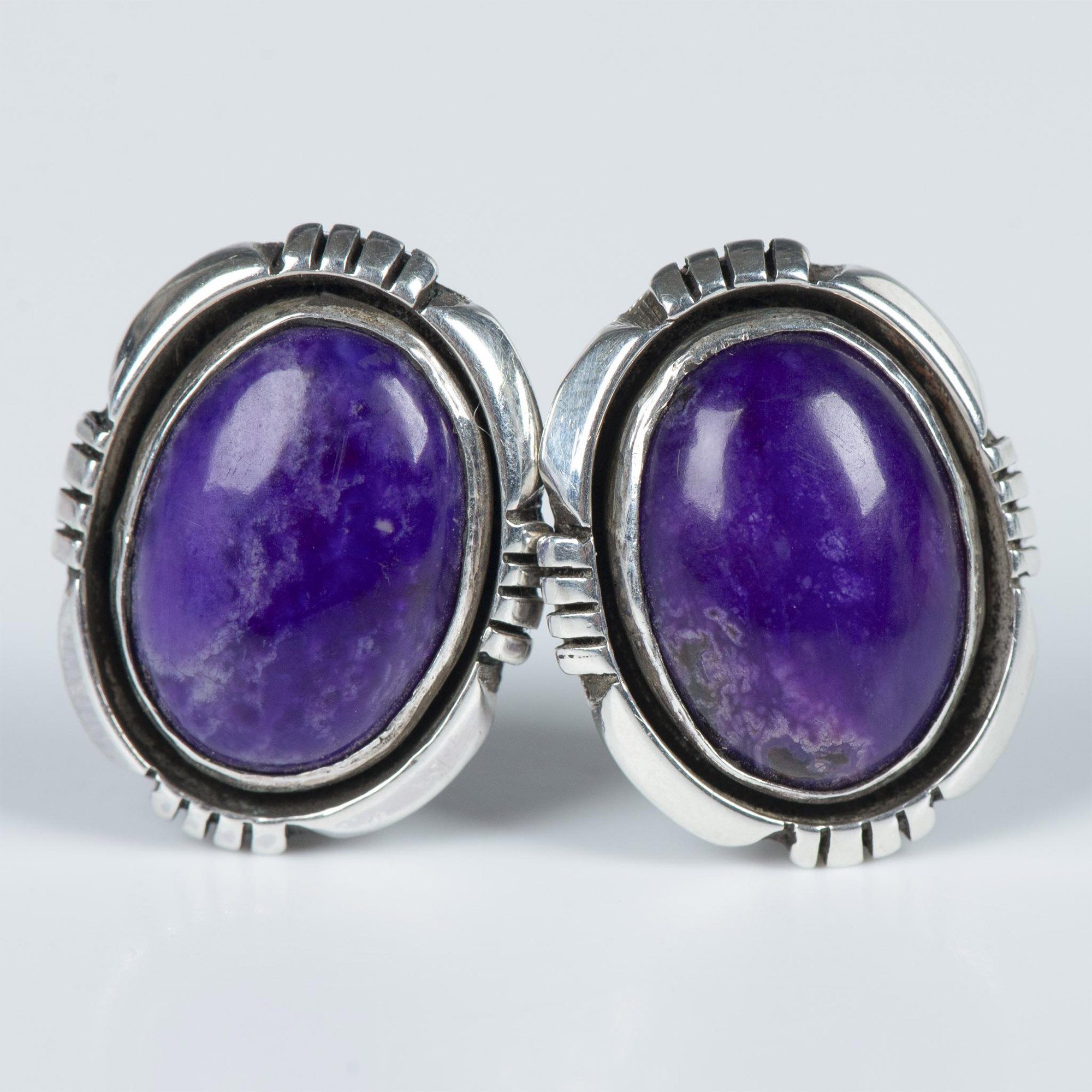 Ronnie Willie Navajo Sterling & Sugilite Clip-On Earrings - Image 4 of 5