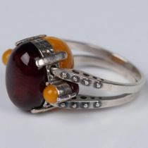 Reversible Sterling Silver and Amber Ring