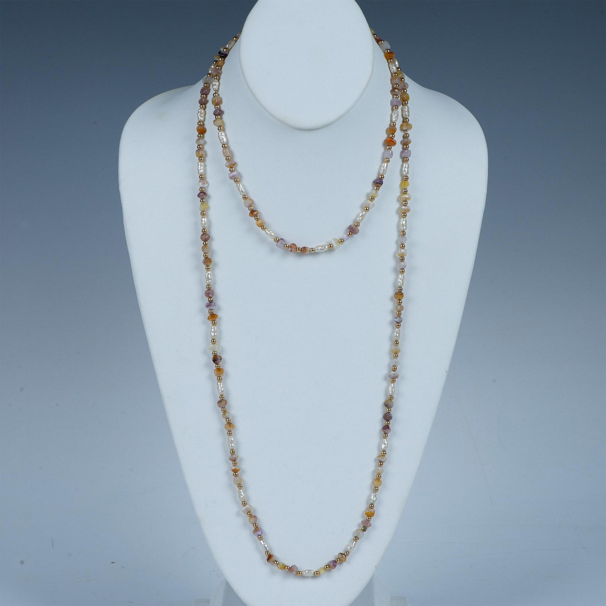 2pc Napier Faux Baroque Pearl & Gemstone Chip Necklaces