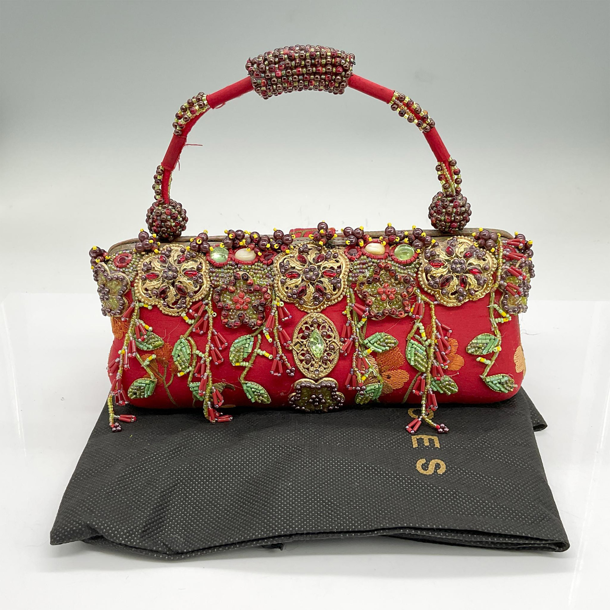 Mary Frances Silk Beaded Handbag, Red - Image 5 of 5