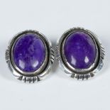 Ronnie Willie Navajo Sterling & Sugilite Clip-On Earrings