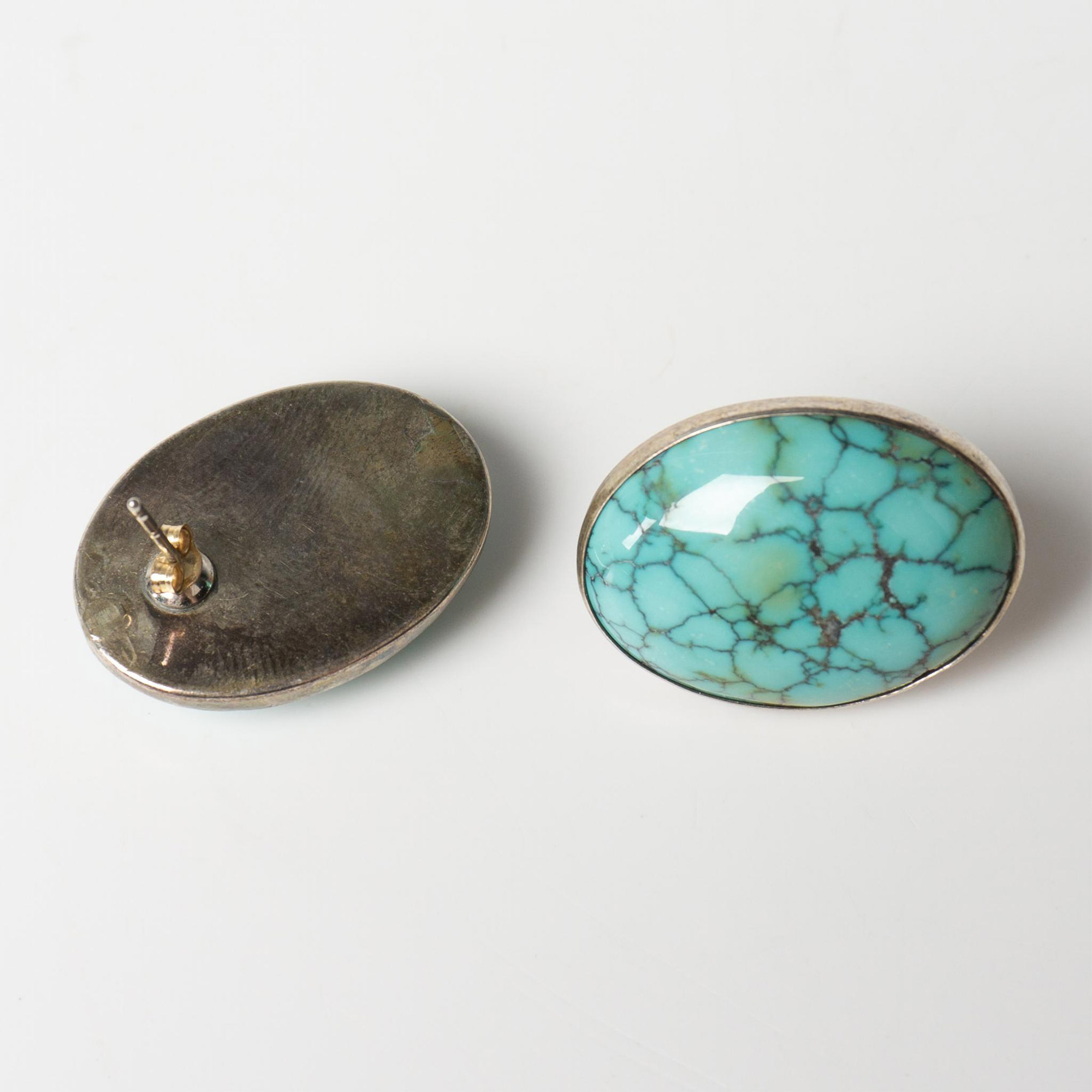 Oval Sterling Silver & Turquoise Pierced Earrings - Image 3 of 6