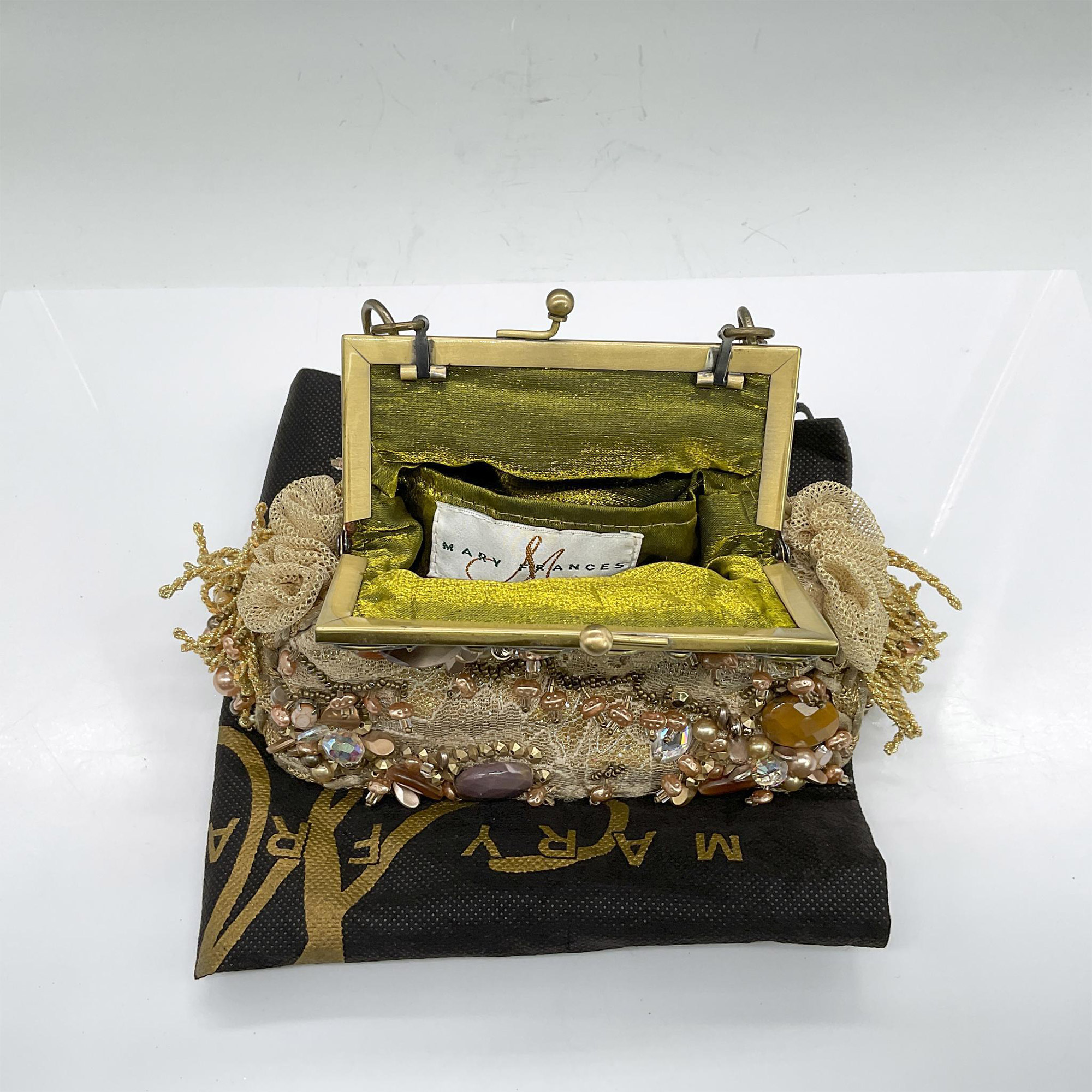 Mary Frances Fabric Lace Beaded Handbag, Midas Touch, Tan - Image 4 of 6