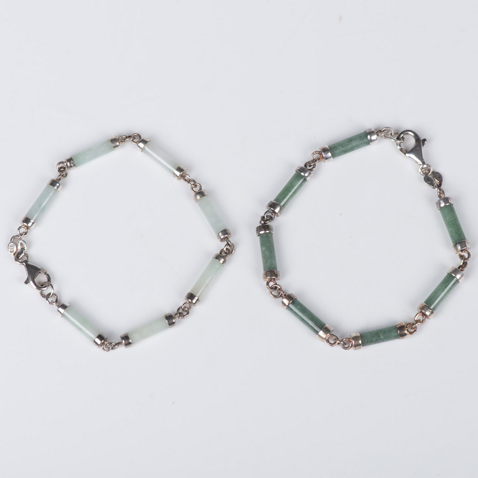 2pc Sterling Silver and Jade Cylinder Bracelets - Image 3 of 6