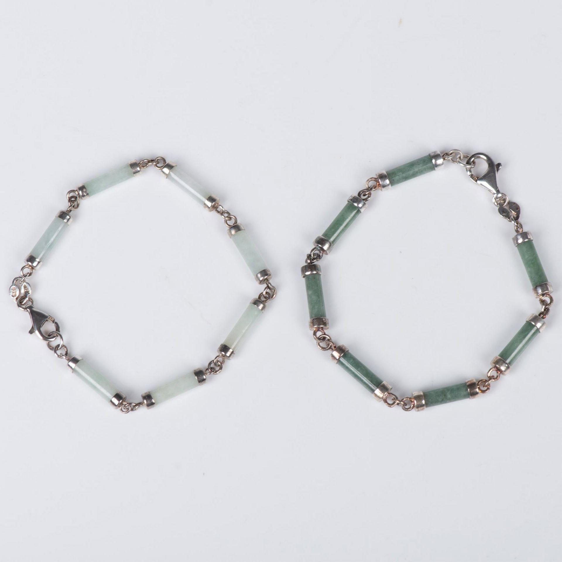 2pc Sterling Silver and Jade Cylinder Bracelets - Image 3 of 6