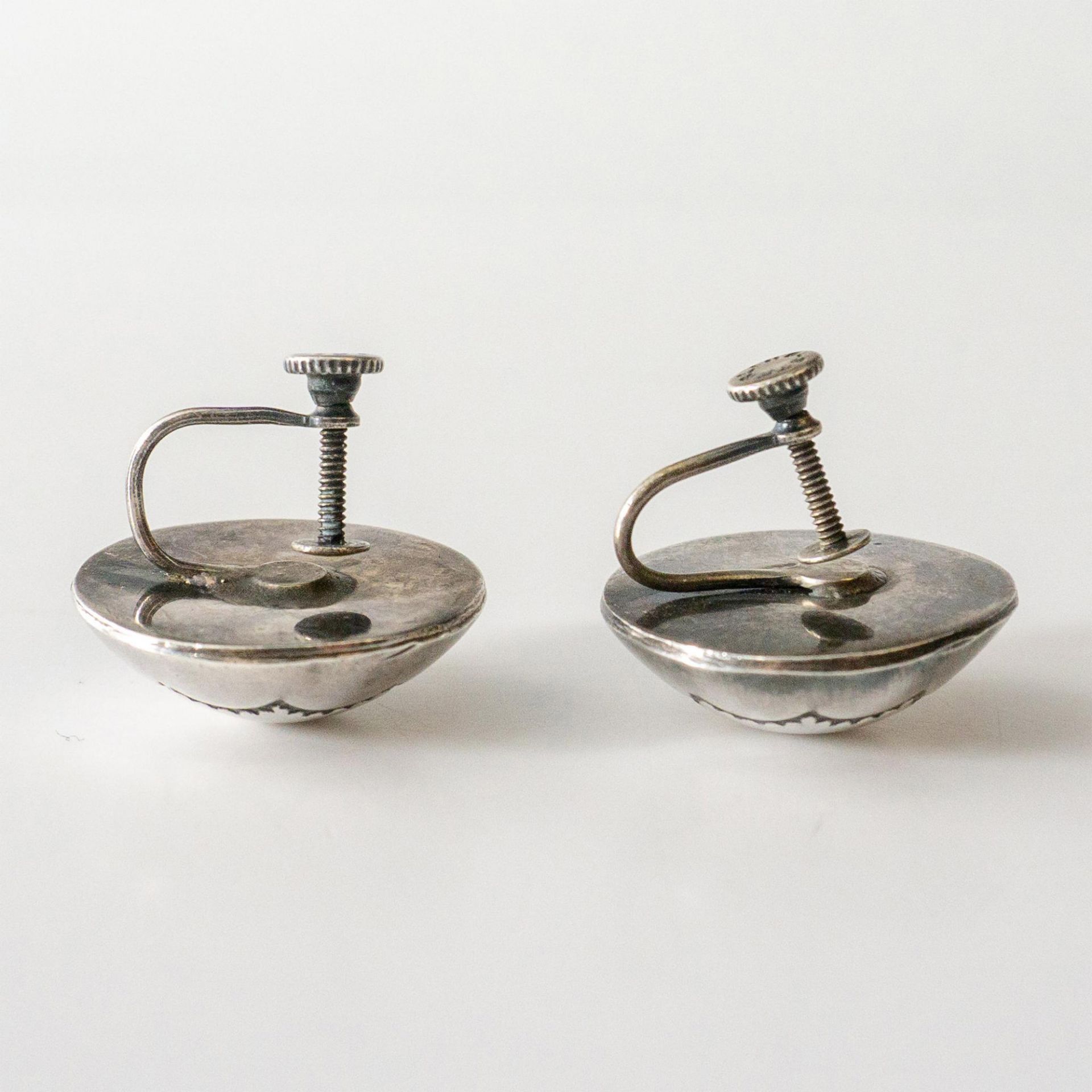 Native American Round Sterling Silver Screw-Back Earrings - Image 2 of 3